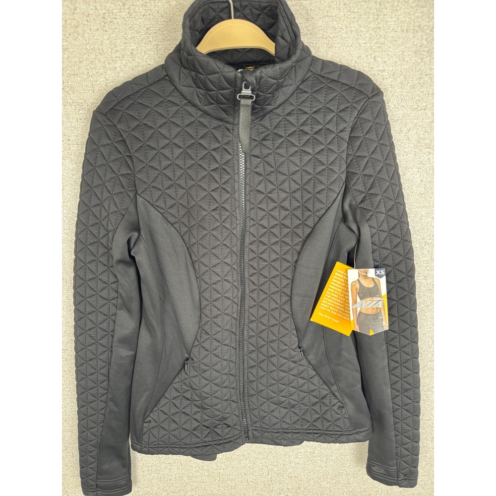 Avia Black Soot Quilted Full Zip Activewear Jacket NWT Size XS Thumbholes